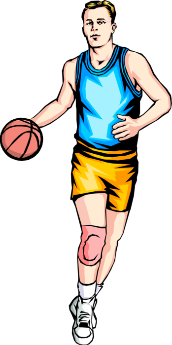 Vector Illustration of Sports Athlete Plays Basketball and Dribbles the Ball