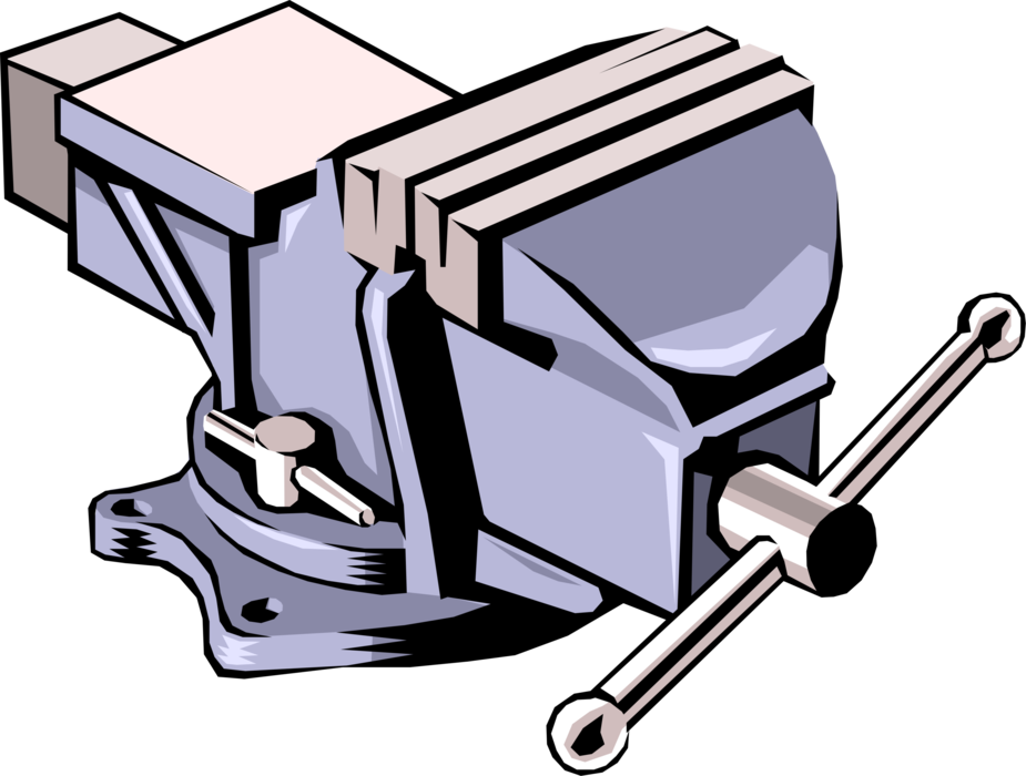Vector Illustration of Workbench Vise or Vice with Two Parallel Jaws Secure Objects