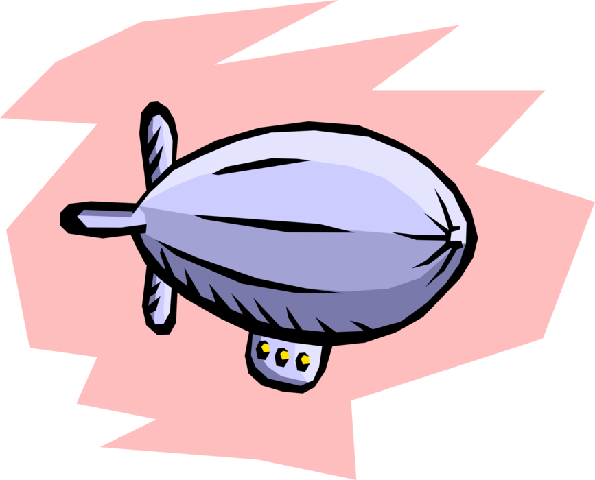 Vector Illustration of Dirigible or Blimp Airship Lighter-Than-Air Aircraft Navigate Under its Own Power