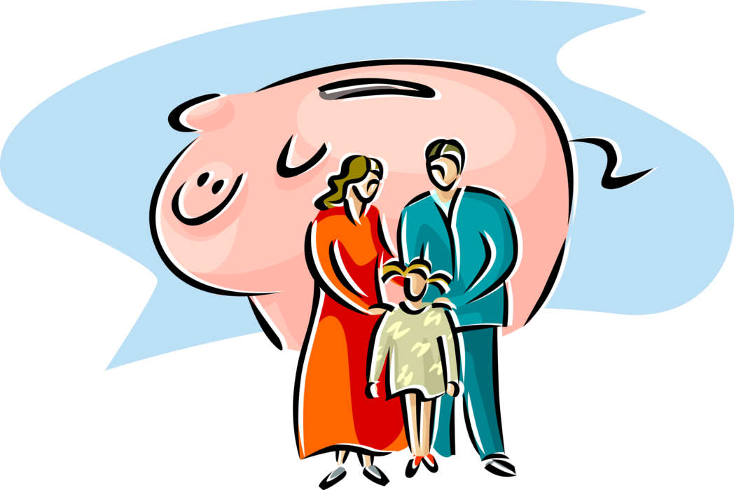 Vector Illustration of Family Finances with Piggy Bank