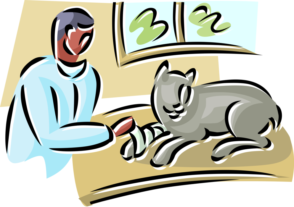 Vector Illustration of Veterinarian Provides Veterinary Care to Patient Cat
