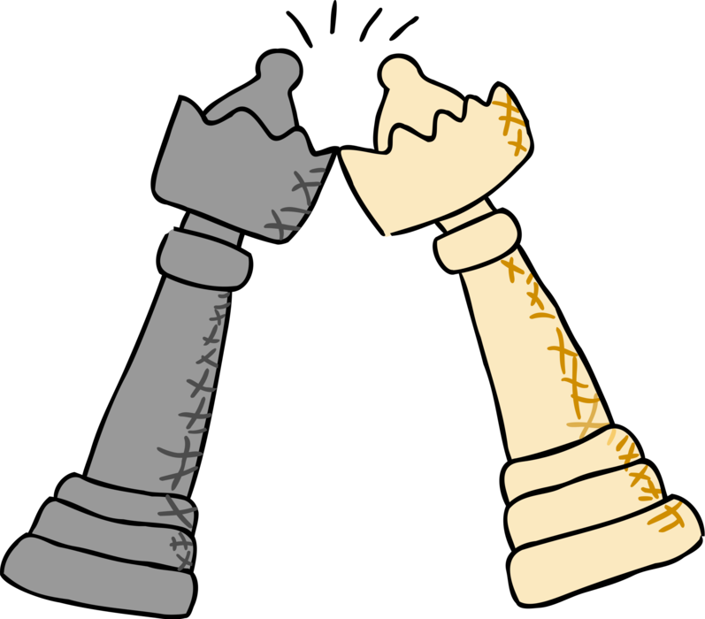 Vector Illustration of Strategy Board Game of Chess Pieces Queens in Battle During Game