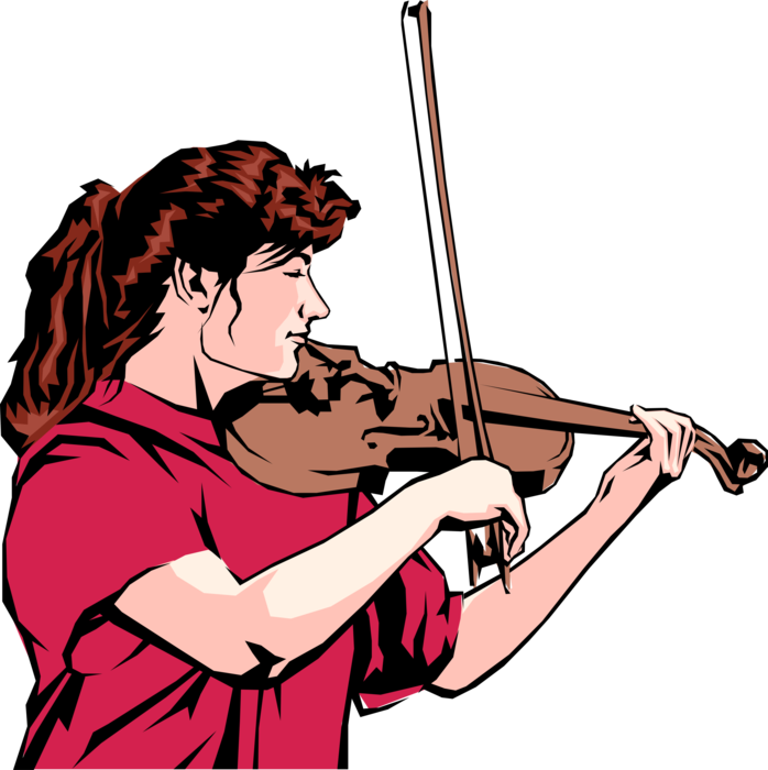 Vector Illustration of Violinist Plays Violin Stringed Musical Instrument