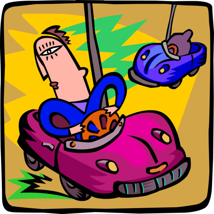 Vector Illustration of Bumper Car Amusement Ride at Midway Fun Theme Park