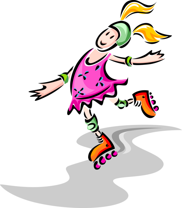 Vector Illustration of Child Rollerblading on Inline Skates Outdoors