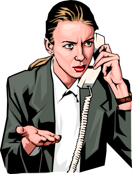 Vector Illustration of Businesswoman on Phone Wonders if Customer is Truly an Idiot