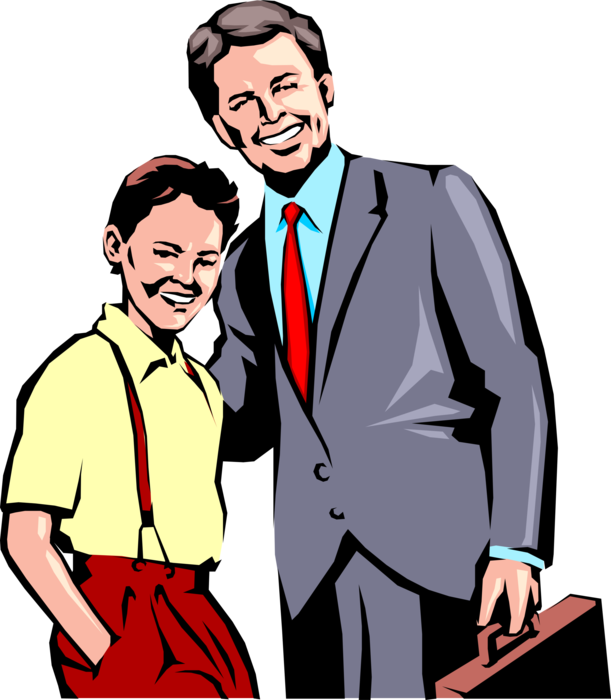 Vector Illustration of Businessman Parent Father with Young Son