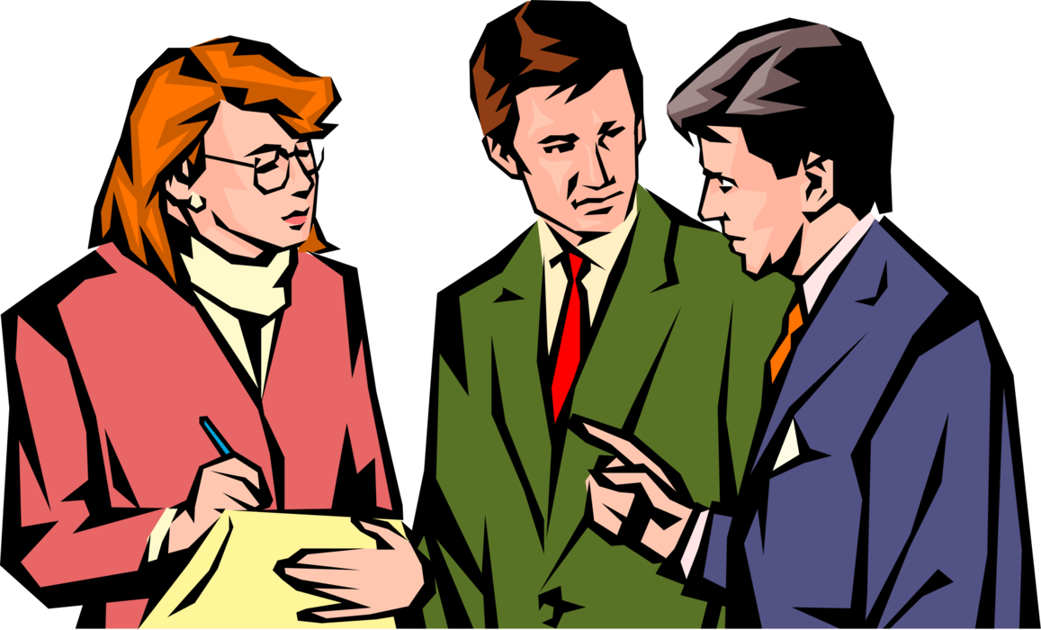 Vector Illustration of Office Manager Discusses Business with Colleagues