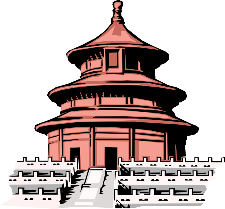 Vector Illustration of Temple of Heaven, Medieval Taoist Religious Building, Beijing, China