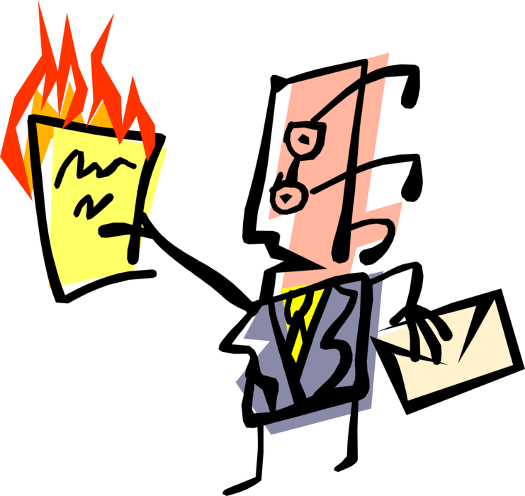 Vector Illustration of Businessman Burns Letter Received by Mail