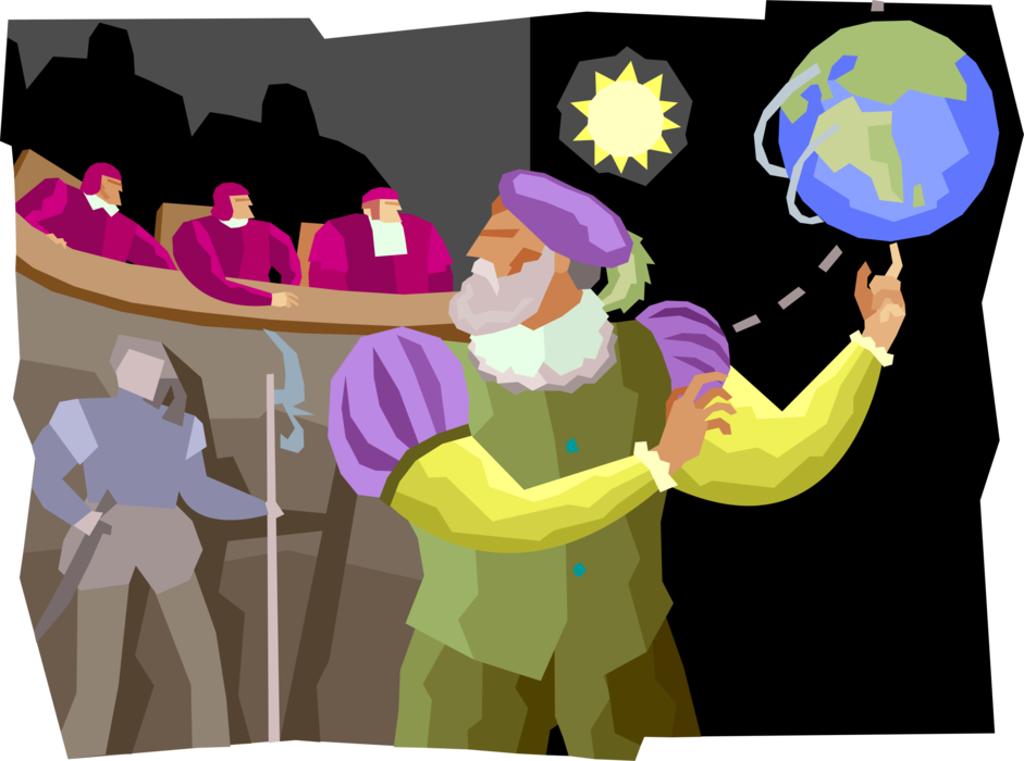 Vector Illustration of Galileo's Scientific Revolution Tried by Inquisition and Forced to Recant Theories