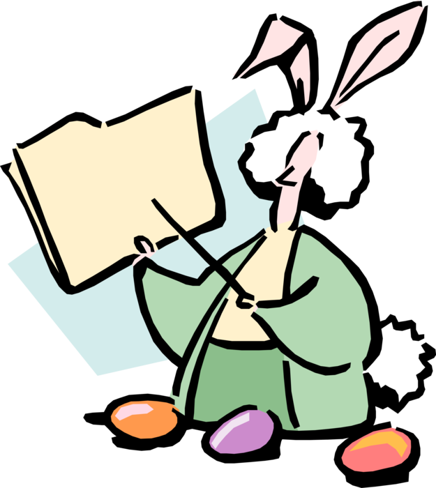 Vector Illustration of Businessman Easter Bunny with Eggs and File Folder