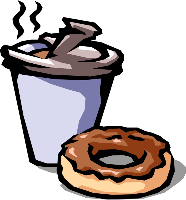 Vector Illustration of Morning Cup of Coffee and Chocolate Donut