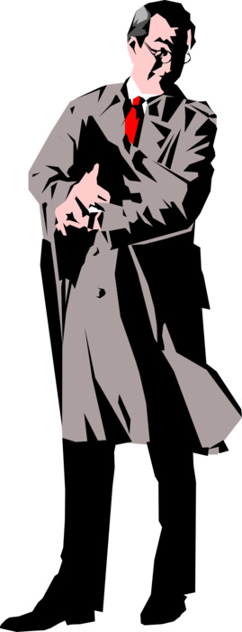Vector Illustration of Businessman in Trench Coat is Satisfied