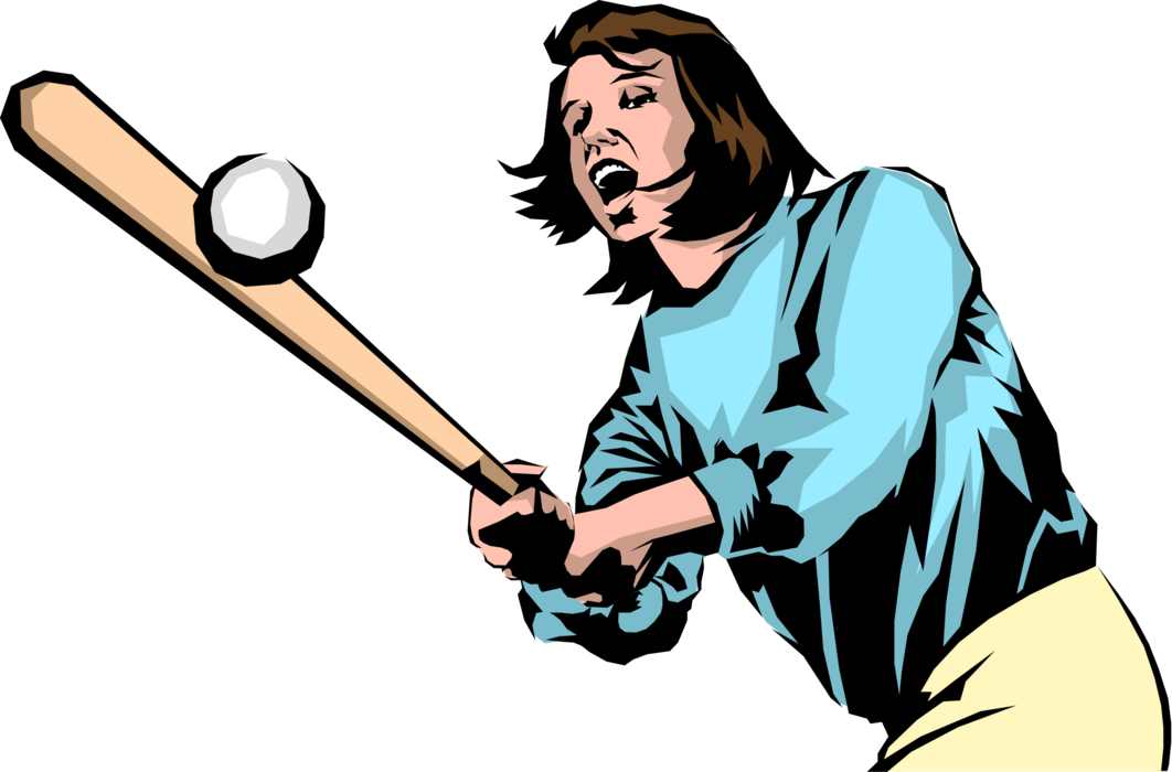 Vector Illustration of Girl Plays Baseball and Swings the Bat