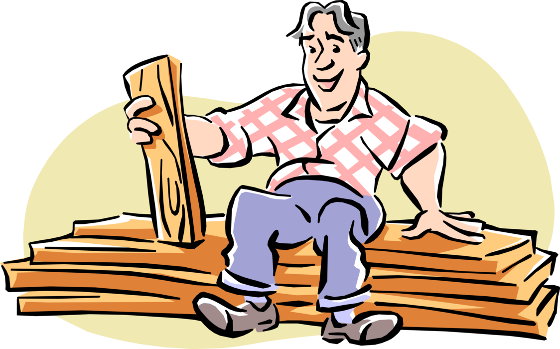 Vector Illustration of Do-It-Yourself Home Improvement Handyman Carpenter with Wood