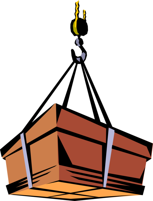 Vector Illustration of Shipping Crane Lifting Cargo on Hook