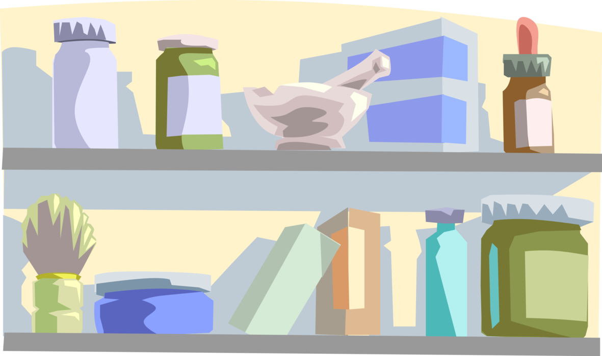 Vector Illustration of Pharmacy Tools and Medication Treatments
