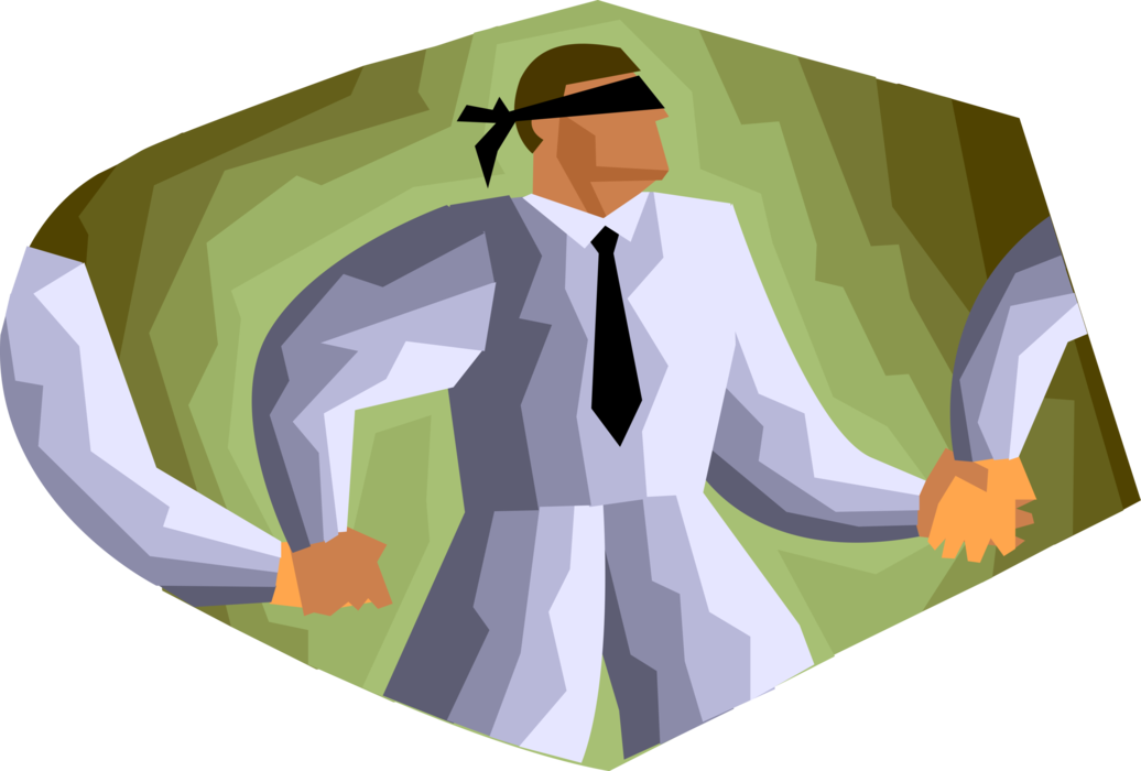 Vector Illustration of Blindfolded Businessmen Emply Teamwork Holding Hands 