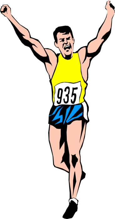 Vector Illustration of Track and Field Athletic Sport Contest Runner Finishing Race Winner