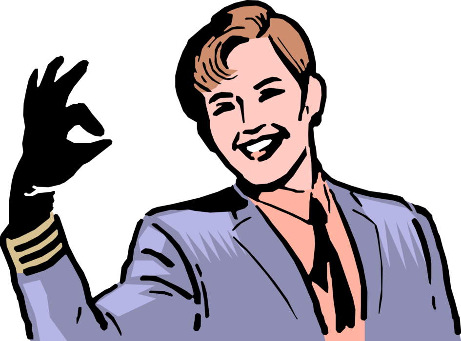 Vector Illustration of Businesswoman Signals OK Sign with Hand Gesture