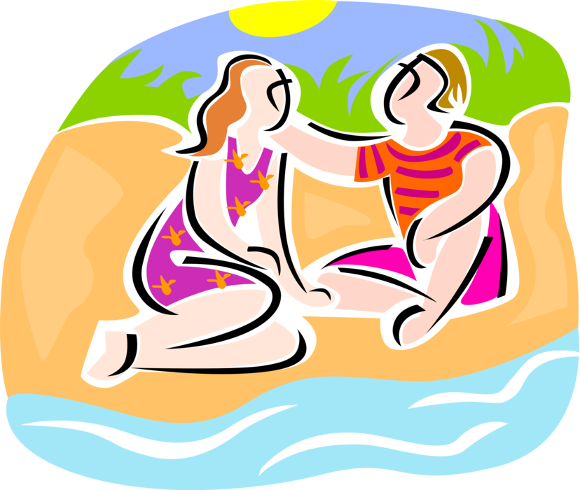 Vector Illustration of Romantic Couple Relax on the Beach on Summer Day