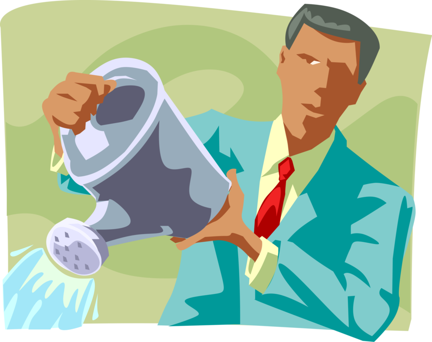 Vector Illustration of Businessman with Watering Can to Nurture Growth
