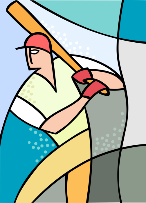 Vector Illustration of American Pastime Sport of Baseball Player at Bat Ready to Swing