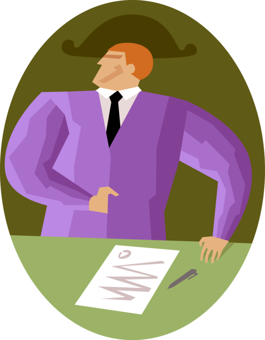 Vector Illustration of Charismatic Napoleonic Businessman Signs Agreement