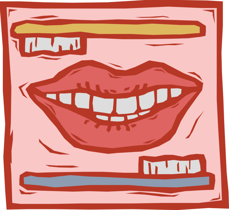Vector Illustration of Dental Oral Hygiene with Happy Smile and Toothbrushes