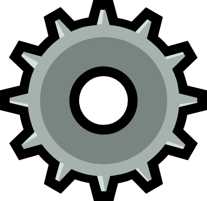 Vector Illustration of Gear Cogwheel Rotating Machine Mechanism with Cut Teeth or Cogs