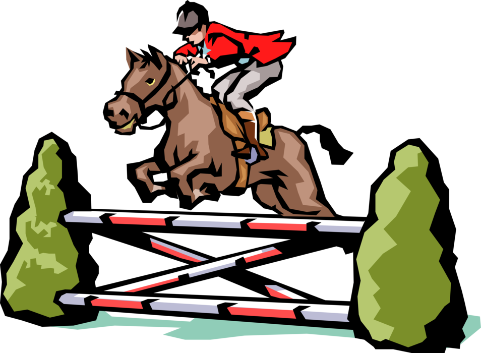 Vector Illustration of Equestrian Horse Jumping with Rider