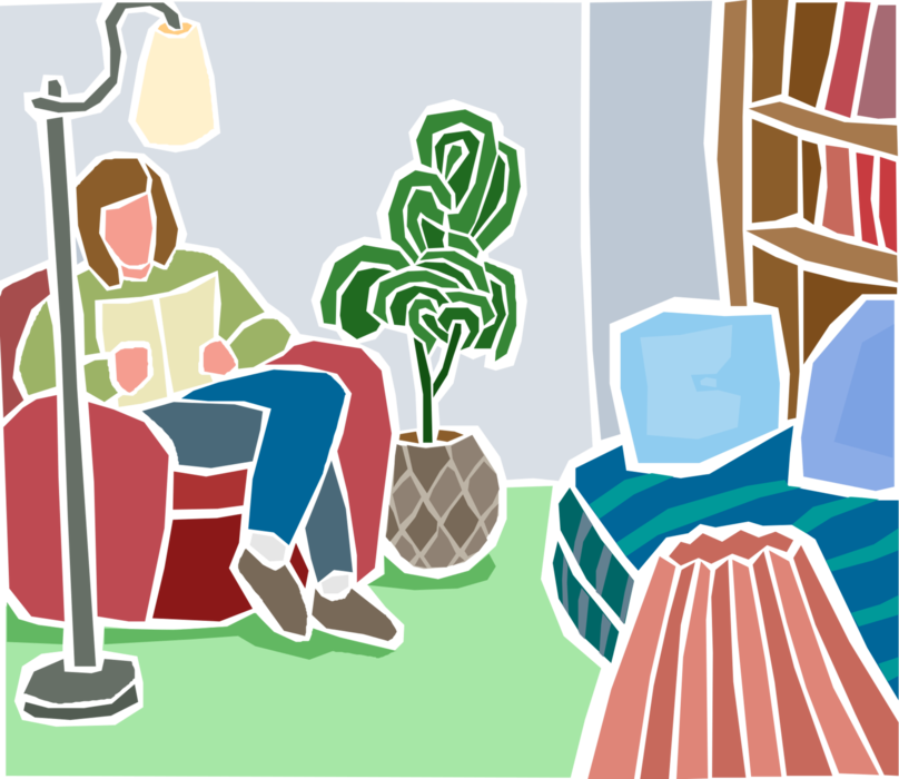 Vector Illustration of Relaxing in Comfortable Chair Reading Book
