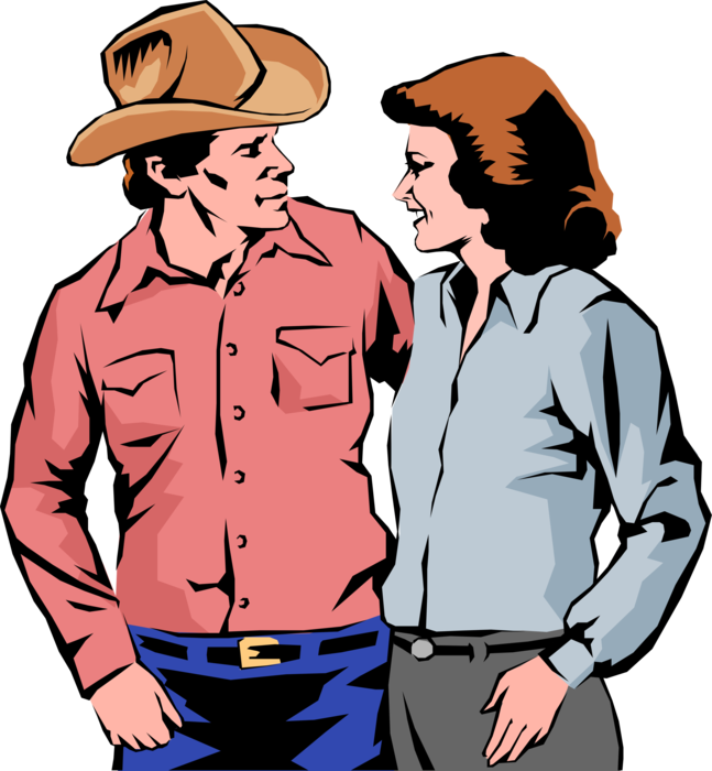 Vector Illustration of Western Man and Woman Couple Embrace in Romantic Hug