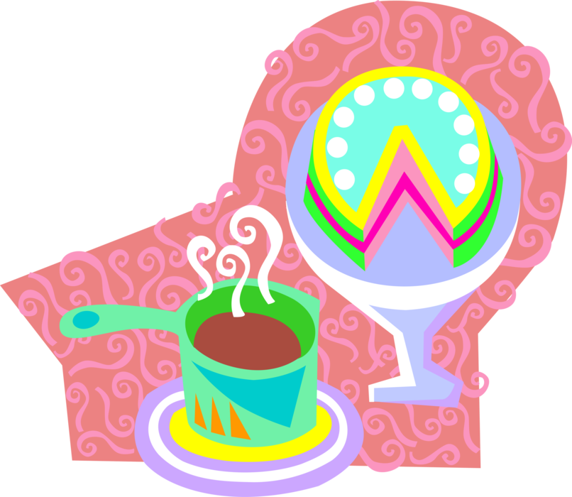 Vector Illustration of Hot Cup of Coffee and Dessert Cake