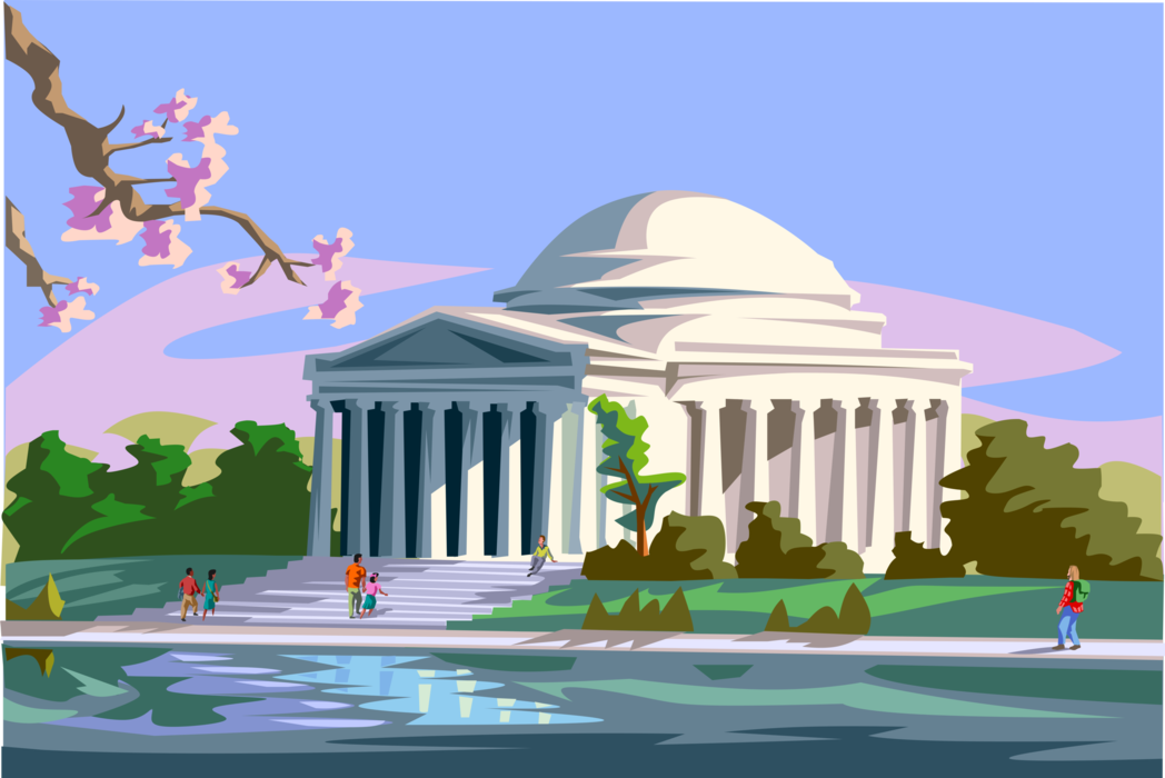 Vector Illustration of Founding Father Thomas Jefferson Presidential Memorial in Washington D.C., USA
