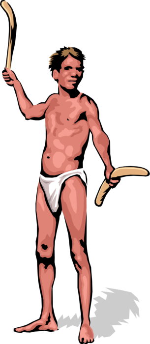 Vector Illustration of Aboriginal Australian Indigenous Man Throwing Boomerang