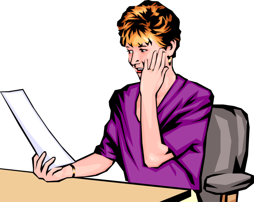 Vector Illustration of Businesswoman Reacts with Surprise at Message on Document