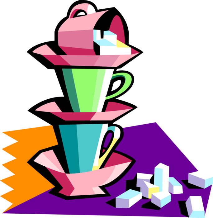 Vector Illustration of Coffee Cups Stacked with Sugar Cubes