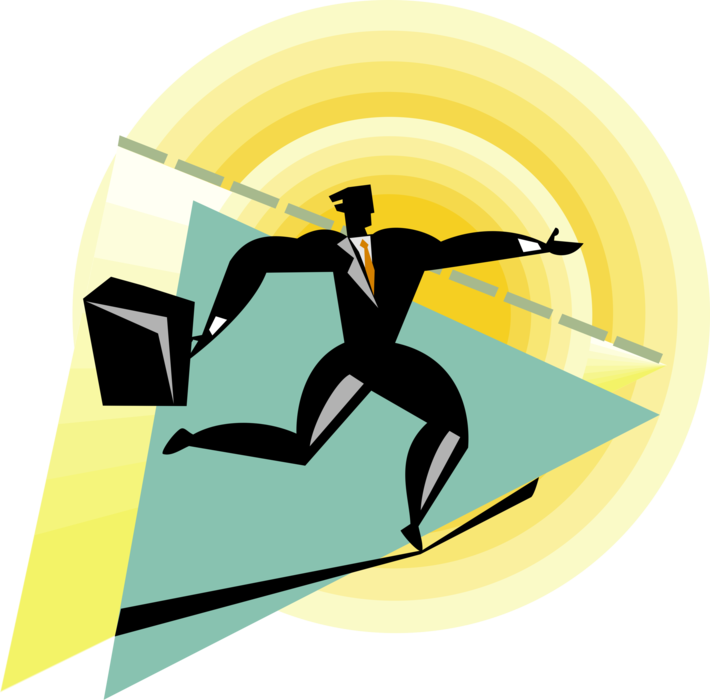 Vector Illustration of Businessman Walking on Tightrope with Briefcase or Attaché Case
