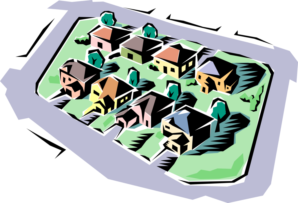 Vector Illustration of Neighborhood Street with Residence House Homes