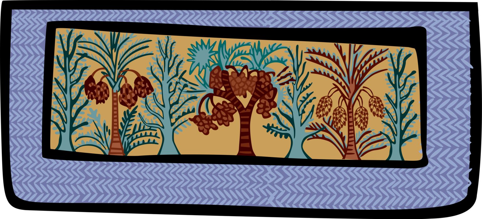 Vector Illustration of Desert Date Palm Trees at Oasis