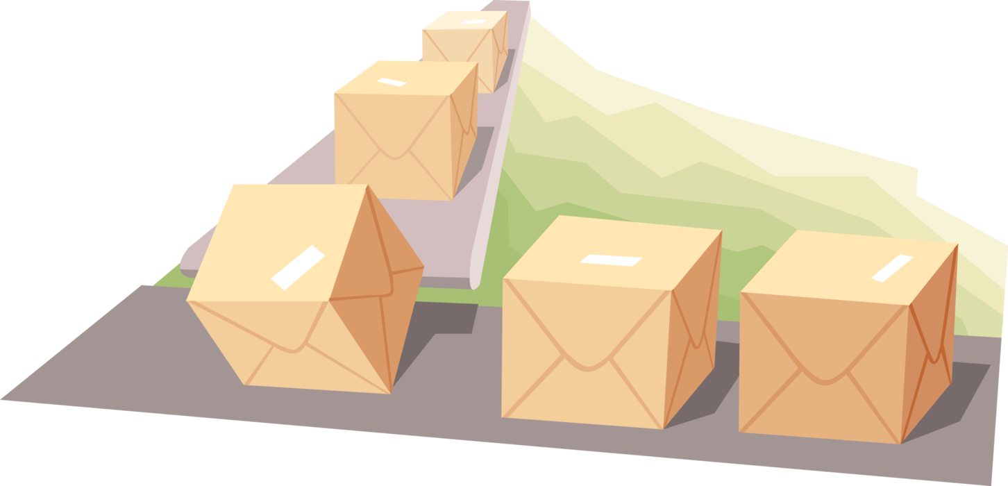 Vector Illustration of Shipping Boxes Moving Along Conveyer Belt