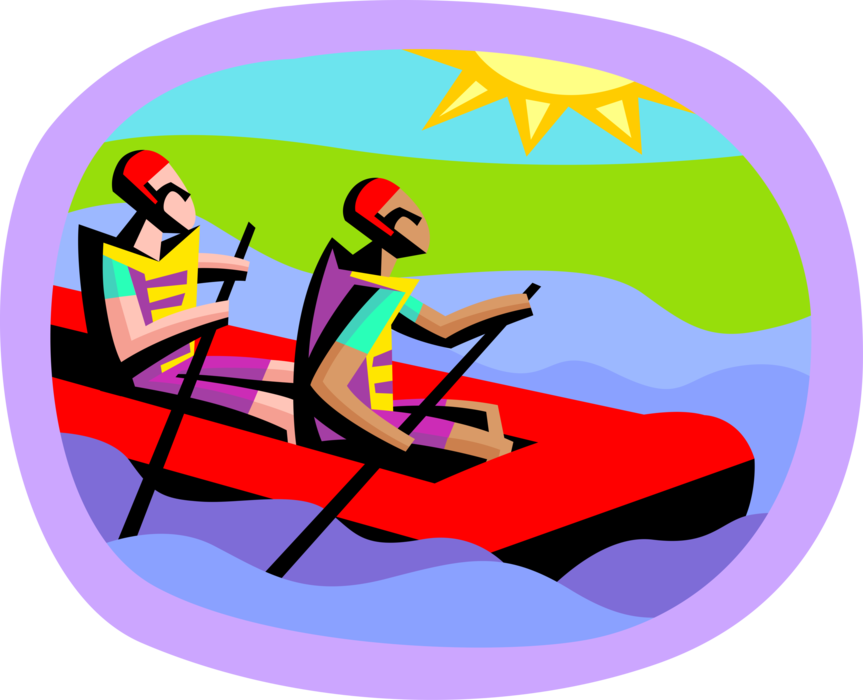 Vector Illustration of Water Rafting in Inflatable Zodiac in Water
