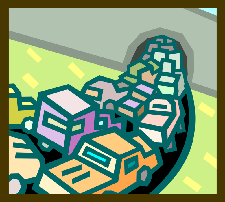 Vector Illustration of Rush Hour Traffic Vehicle Automobiles Merging Into Tunnel
