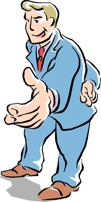 Vector Illustration of Sketchy Businessman Offering Handshake with Crossed Fingers