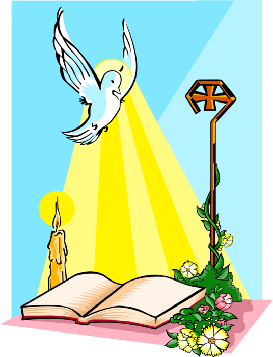 Vector Illustration of Holy Spirit Dove Descending Over Christian Bible