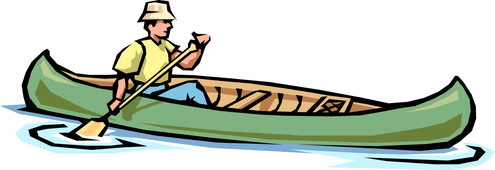 Vector Illustration of Canoeist in Canoe Paddles through Water in the Great Outdoors