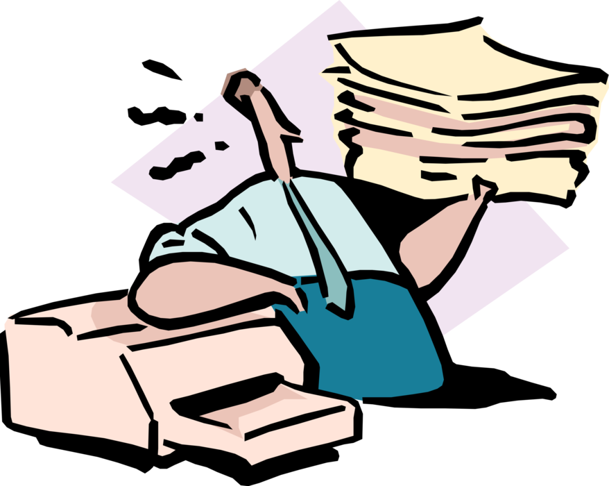 Vector Illustration of Businessman with Pile of Document Printed Pages