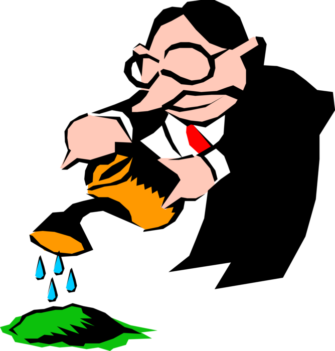 Vector Illustration of Businessman Gardener Watering the Soil